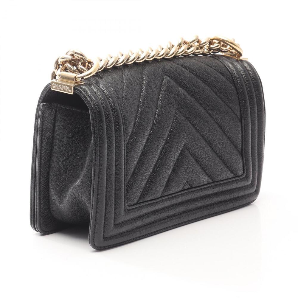Chanel Grained Boy Bag Caviar Black Leather Calfskin Shoulder Black